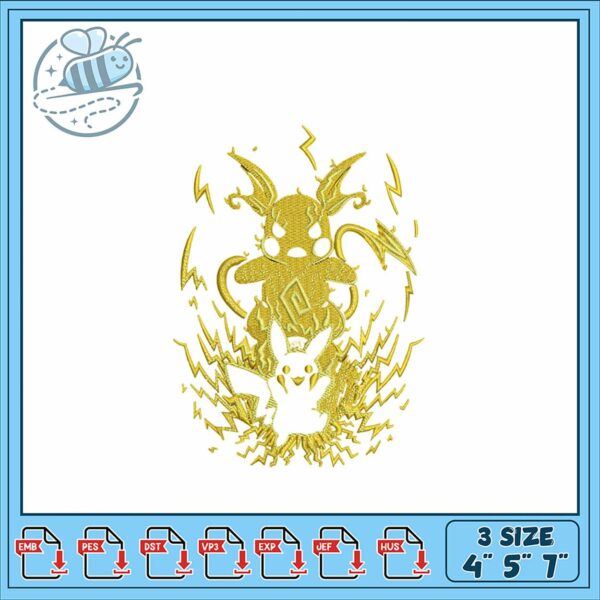 Pikachu and Electric Mouse Embroidery Design File