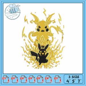 Pikachu and raichu design embroidery