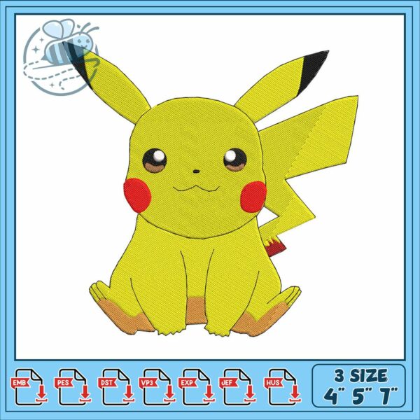Pikachu art design embroidery, pikachu drawing​​ embroidery