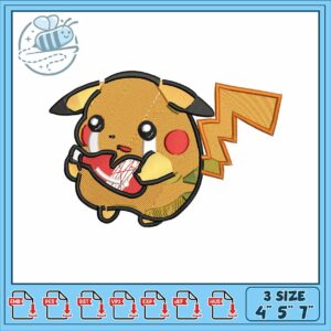 Pikachu eating design embroidery