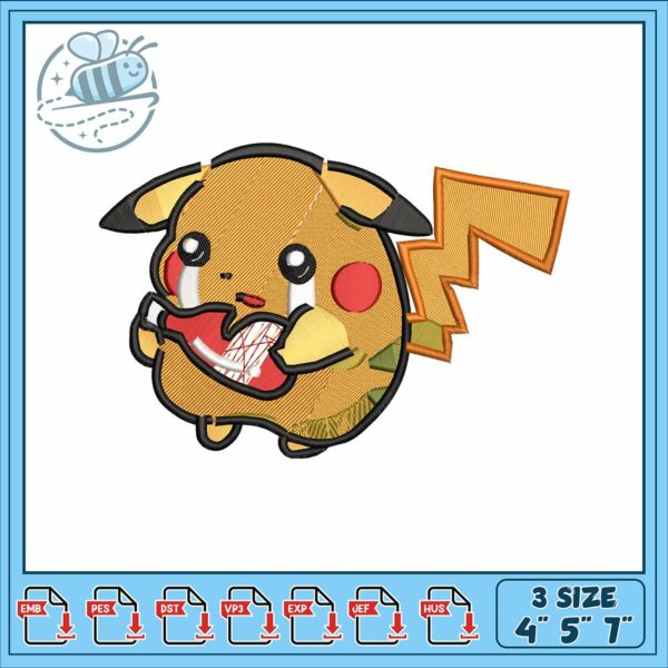 Pikachu eating design embroidery, pikachu pokemon​​ embroidery