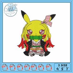 Pikachu nezuko design embroidery