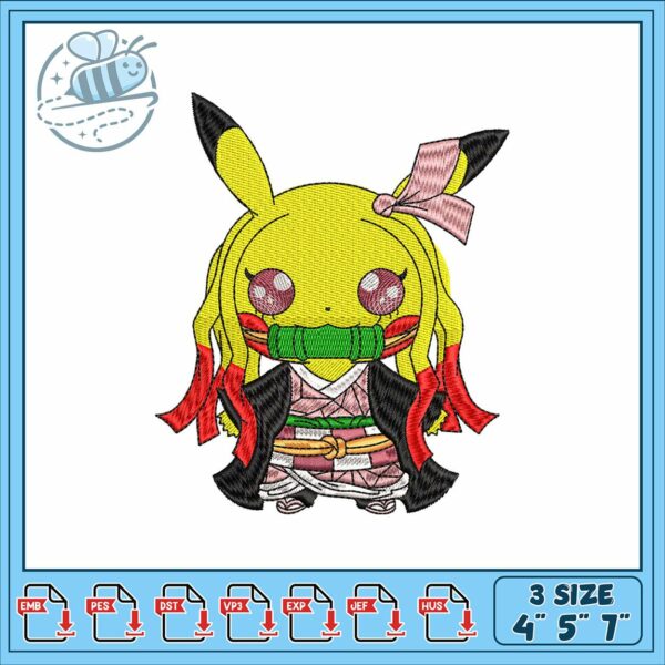 Pikachu nezuko design embroidery, pikachu wallpaper​ embroidery