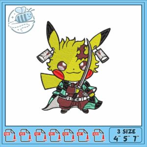 Pikachu tanjiro demon design embroidery