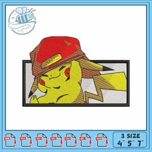 Pikachu wear hat design embroidery