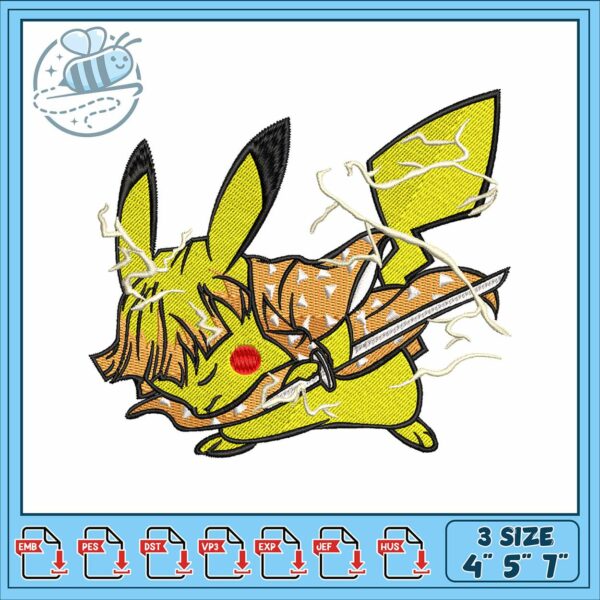 Pikachu zenitsu art design embroidery, pikachu gif​ embroidery