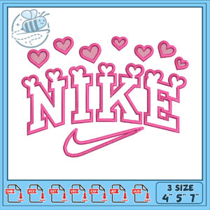 Pink Hearts Nike Embroidery Design for Machine Use