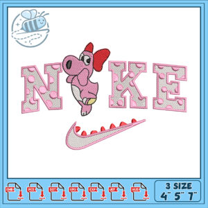 Pink Nike Dinosaur Embroidery Design