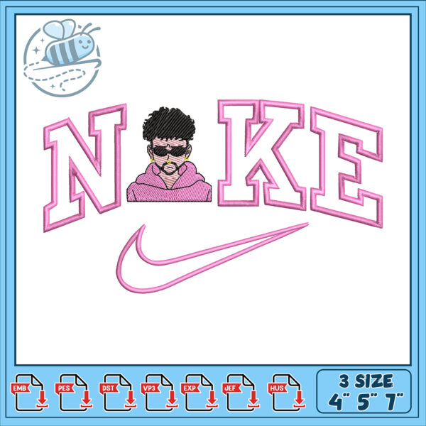 Pink Nike Embroidery Design 4x5x7 inch