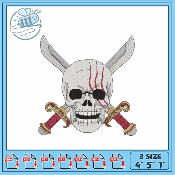 Pirate Skull and Swords Embroidery Design File