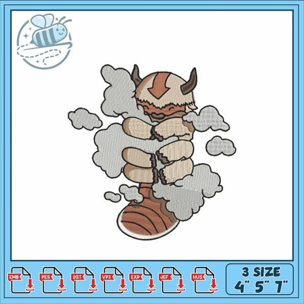 Playful Embroidery Design of Cute Monster with Clouds