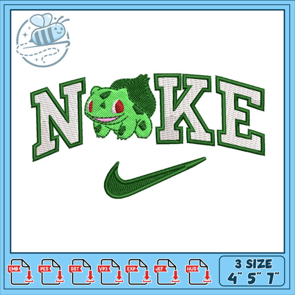 Pokemon Bulbasaur Nike Embroidery Design