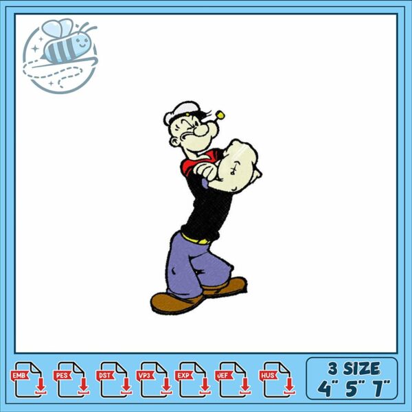 Popeye Character Embroidery Design Three Sizes Available