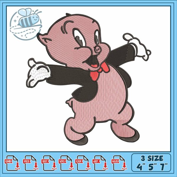Porky pig design embroidery, porky pig 1936​ embroidery