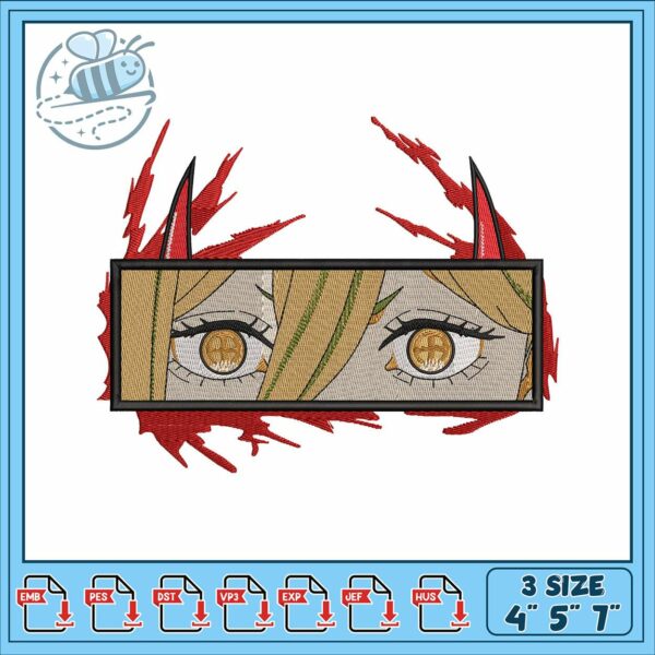Power eye design embroidery, power from chainsaw man​​​​ embroidery