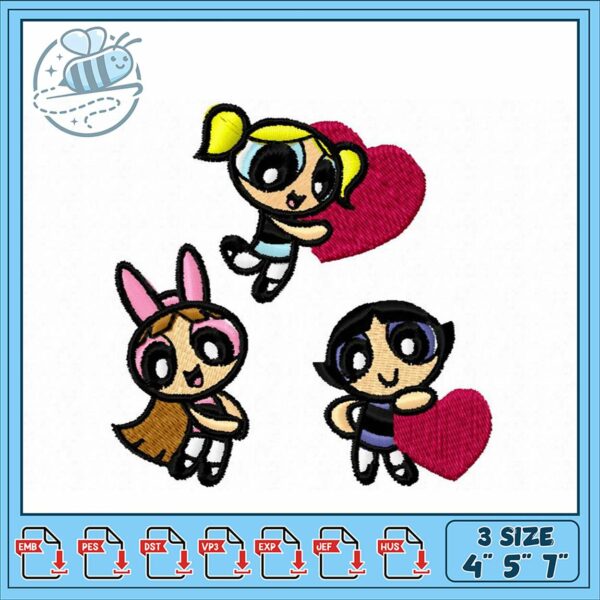 Powerpuff Girls Embroidery Design Three Sizes Available