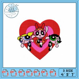Powerpuff Girls Heart Embroidery Design for Kids