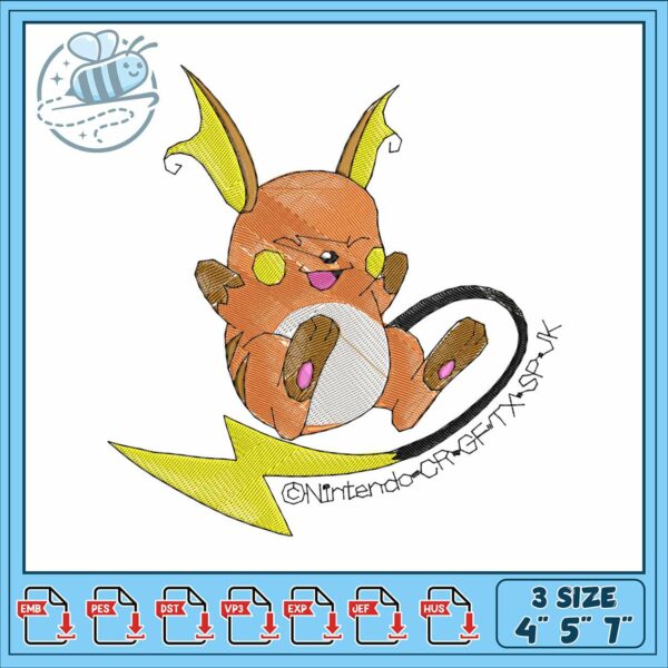 Raichu art design embroidery, raichu pokemon​ embroidery