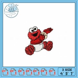 Red Cookie Monster Embroidery Design for Kids 3 Sizes