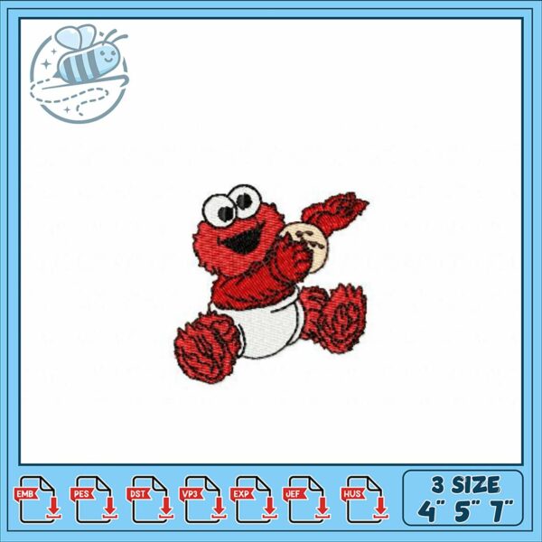 Red Cookie Monster Embroidery Design for Kids 3 Sizes