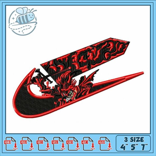 Red Demon Embroidery Design for Apparel Decor