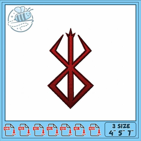 Red Symbol Embroidery Design Multiple Sizes Available