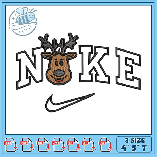 Reindeer Nike Logo Embroidery Design Set 3 Sizes