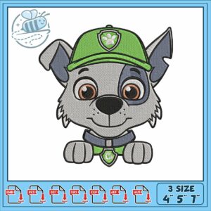 Rocky dog patrol face embroidery, paw patrol dog names​​ embroidery