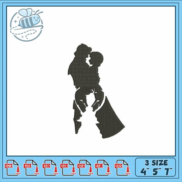 Romantic Silhouette Embroidery Design for Couples