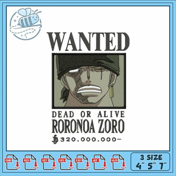 Roronoa Zoro Embroidery Design for Crafting Fun