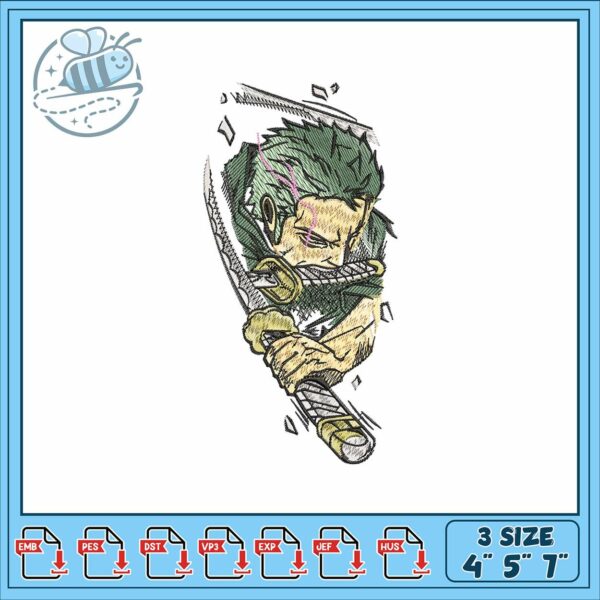 Roronoa zoro head design embroidery, zoro head​ embroidery