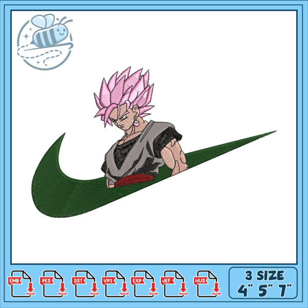 Rose Goku Black Nike Embroidery Design