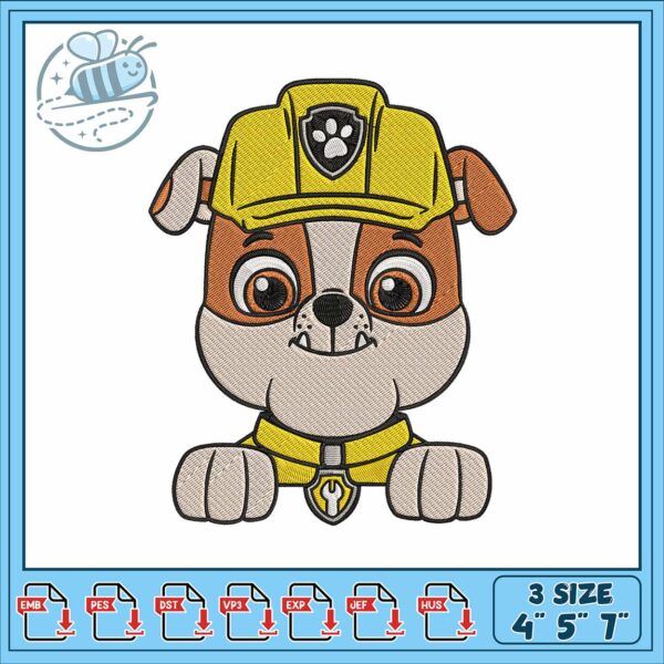 Rubble dog patrol face embroidery, paw patrol dogs names​ embroidery
