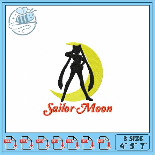 Sailor Moon Embroidery Design in Three Sizes Available