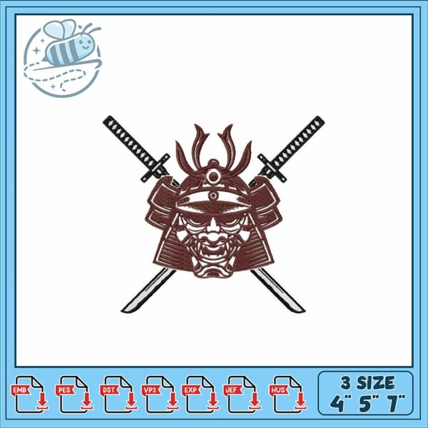 Samurai Helmet Embroidery Design for All Machines