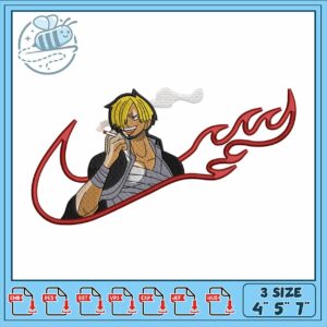 Sanji Embroidery Design with Flame Detail 4x5 7 Inch