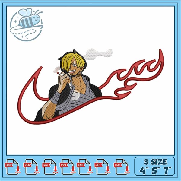 Sanji Embroidery Design with Flame Detail 4×5 7 Inch