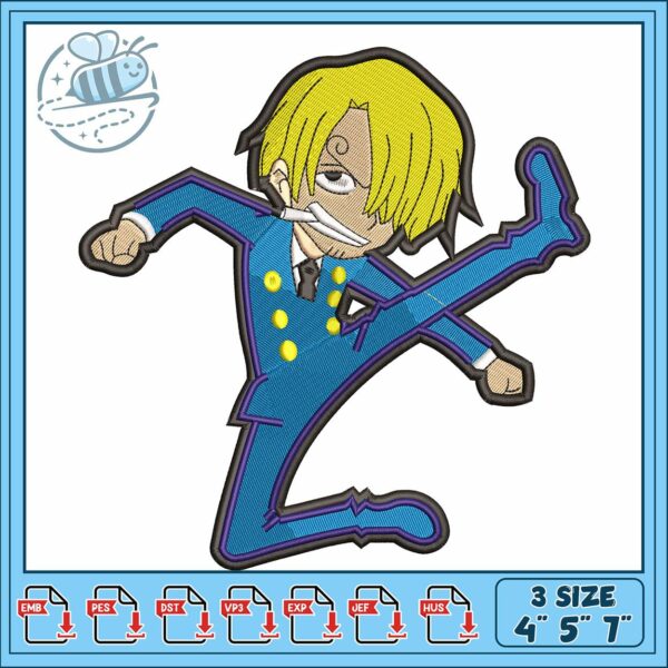 Sanji kick art embroidery, one piece sanji​​​​​ embroidery