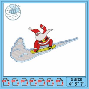 Santa Snowboard Embroidery Design for Holiday Fun