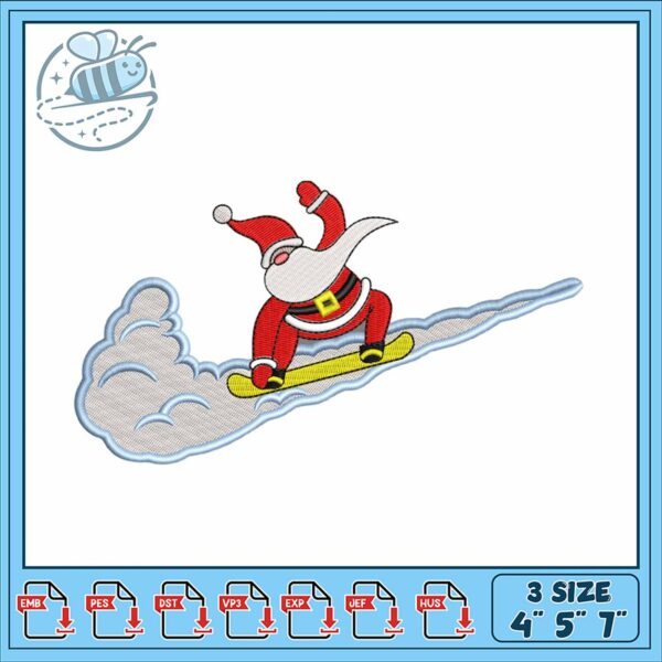 Santa Snowboard Embroidery Design for Holiday Fun