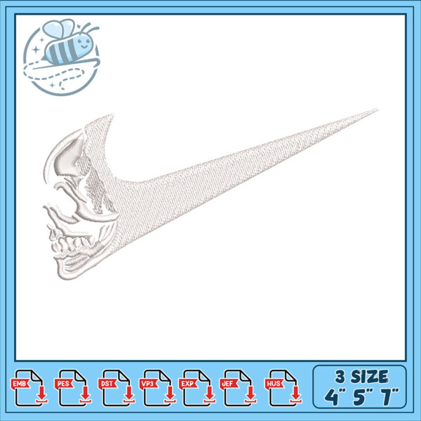 Skull Nike Swoosh Embroidery Design