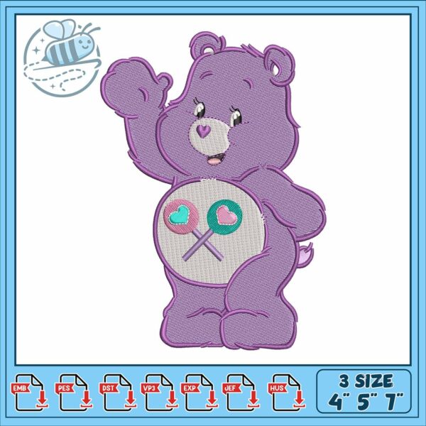 Small bear cart embroidery, share care bear​​​​​ embroidery