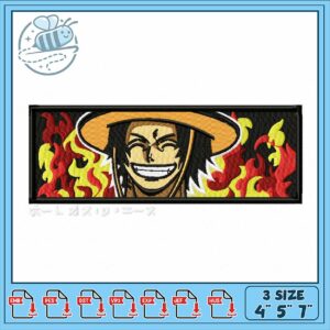 Smiling Character Embroidery Design with Flames