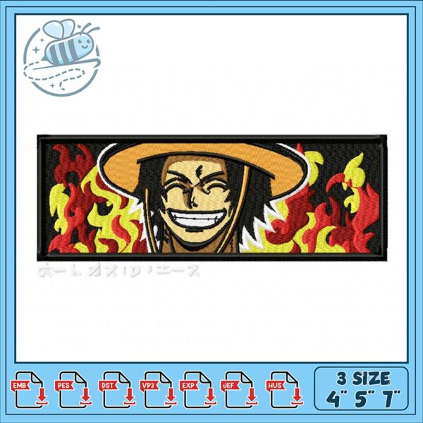Smiling Character Embroidery Design with Flames