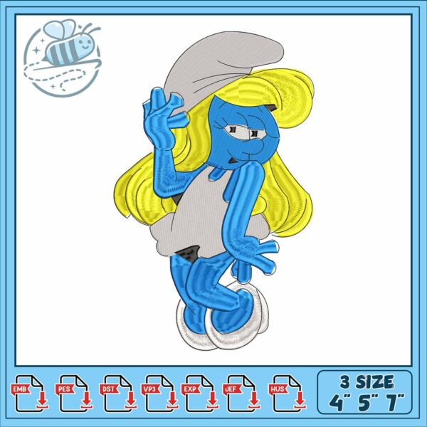 Smurfette design art embroidery, smurfs movie smurfette​ embroidery