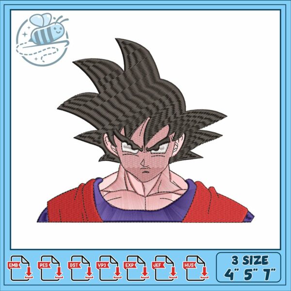 Son goku serious design embroidery, figure son goku​​​ embroidery