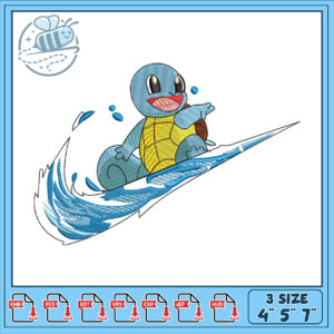 Squirtle Surfing Embroidery Design