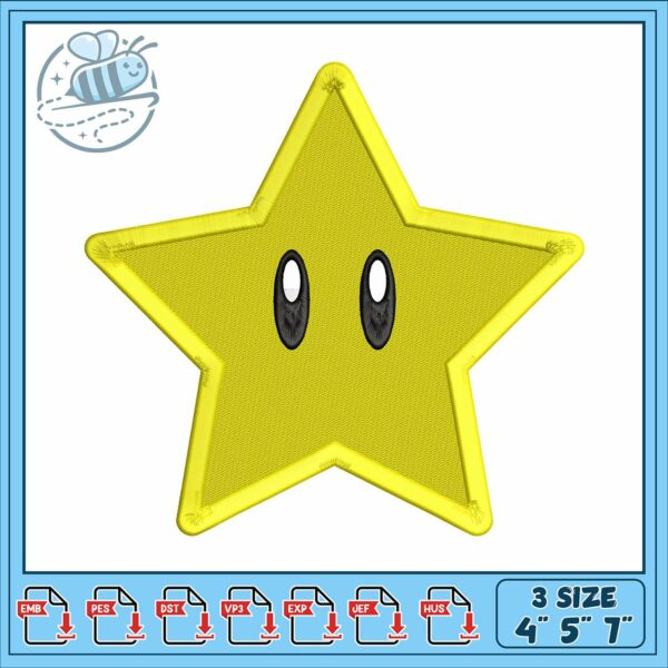 Star mario design embroidery, new super mario bros embroidery