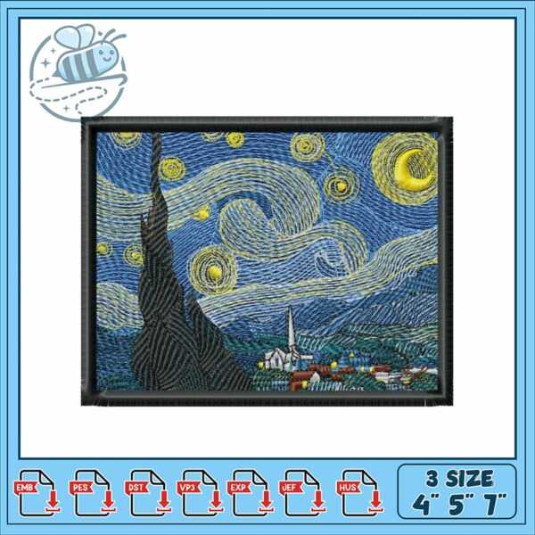 Starry Night Embroidery Design for All Sizes