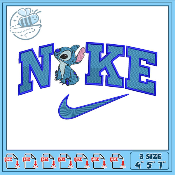 Stitch Nike Embroidery Design 4x5x7 Inch